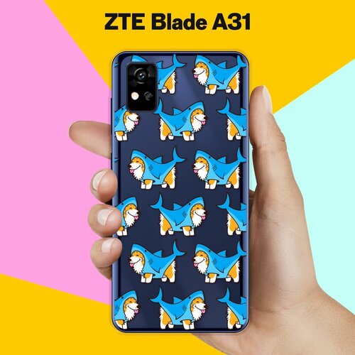 Силиконовый чехол на ZTE Blade A31 Акула-Корги / для ЗТЕ Блейд А31 матовый силиконовый чехол ловец снов с перьями на zte blade a31 зте блейд а31