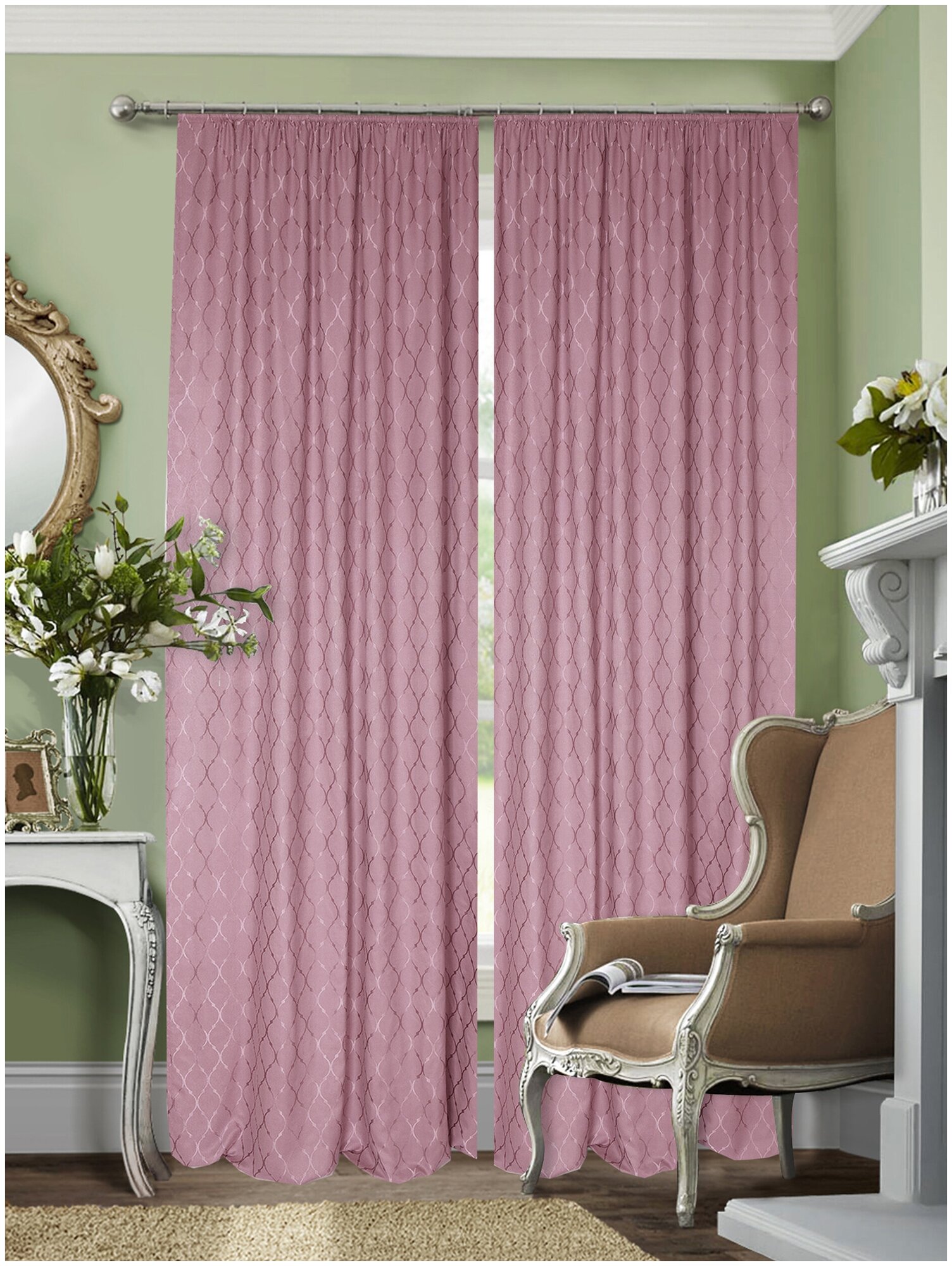 Комплект штор ТД Текстиль жаккард Берт ширина 200см, высота 270см, 2шт, цвет темно-розовый - фотография № 1