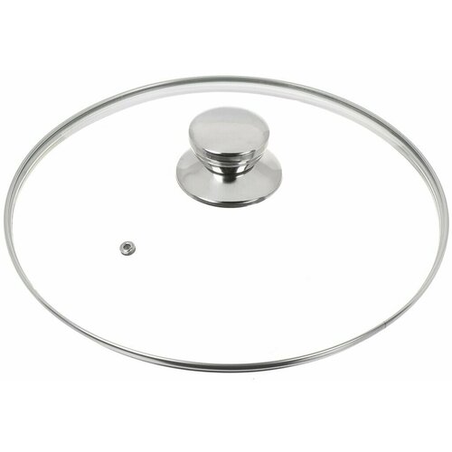 Крышка для посуды стекло, 28 см, Daniks, металлический обод, кнопка нержавеющая сталь, Д5728