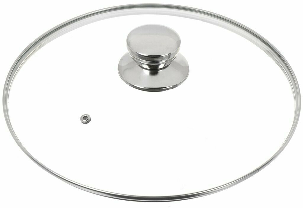 Крышка для посуды стекло 28 см Daniks металлический обод кнопка нержавеющая сталь Д5728