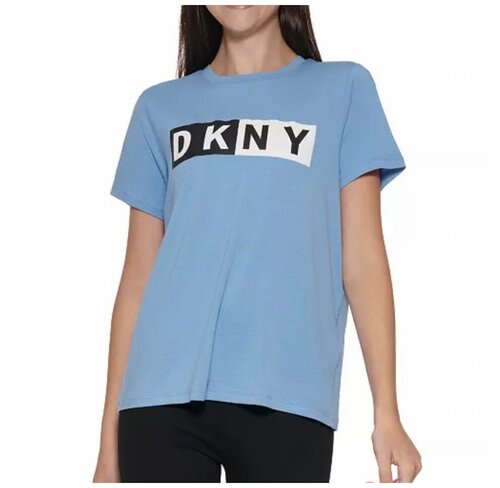 Футболка DKNY L голубая с бело-черными лого буквами на груди