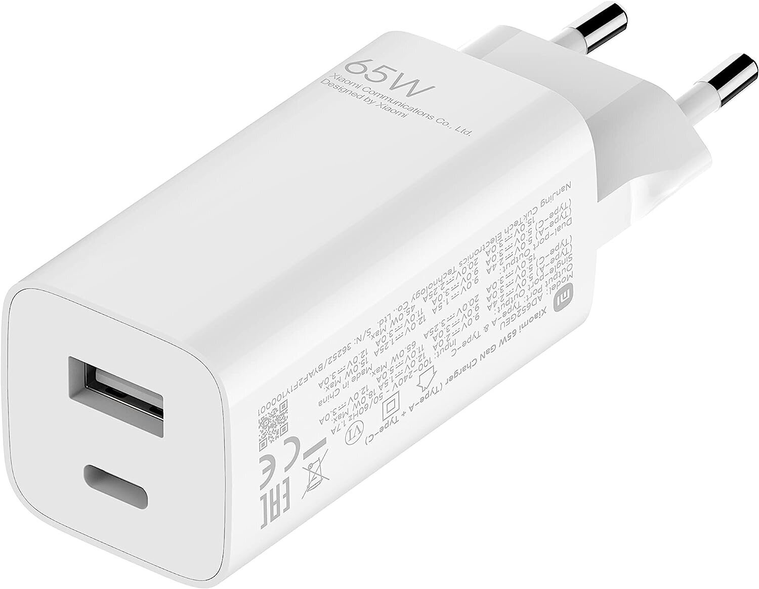 Зарядный комплект Xiaomi 65W Fast Charger Type-A + Type-C, 65 Вт, Global, белый - фотография № 1