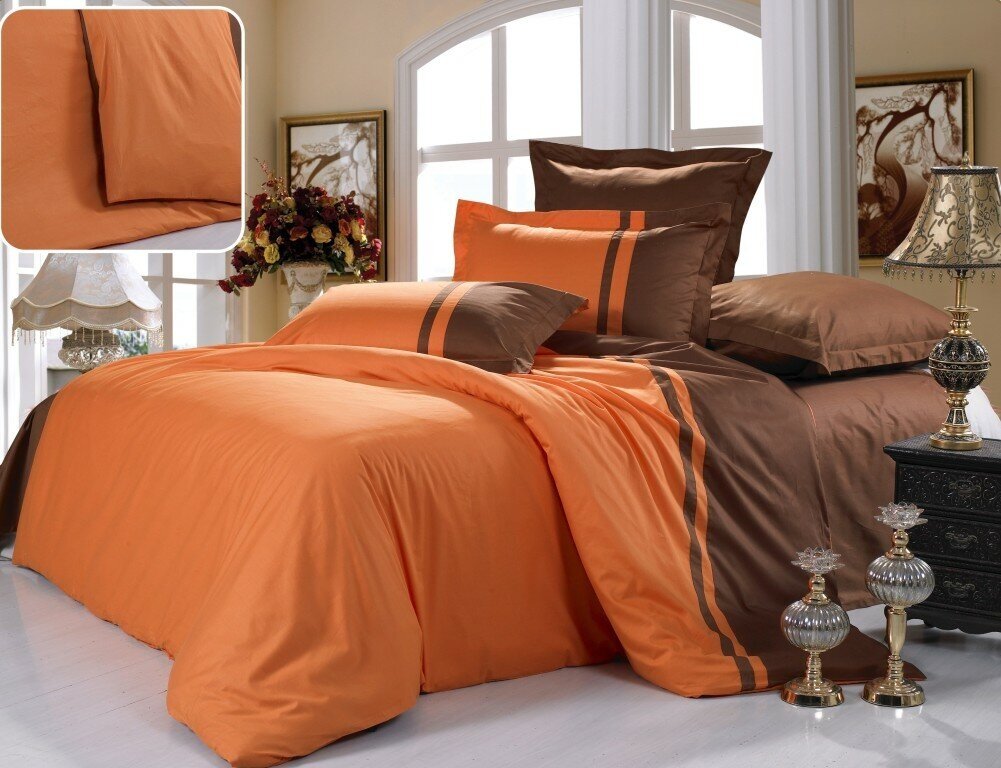 Постельное белье Вальтери OD-26, семейное, сатин, 50х70 и 70х70, коричневый/оранжевый