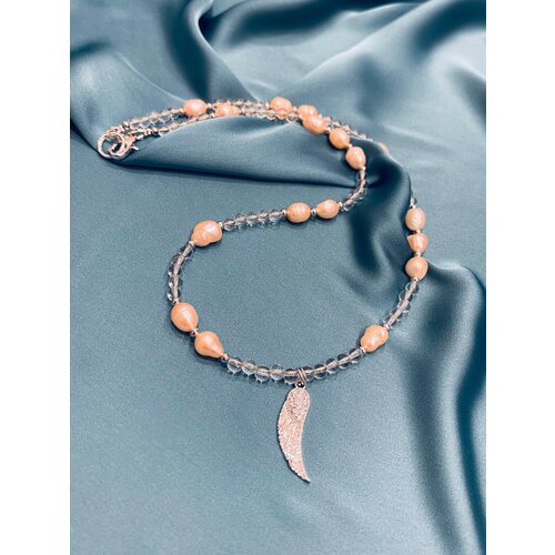 Колье Jewellery by Marina Orlova, горный хрусталь, жемчуг пресноводный, длина 50 см, розовый, бесцветный