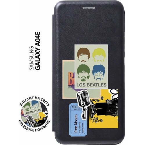 Чехол-книжка на Samsung Galaxy A04e / Самсунг А04е с 3D принтом Beatles Stickers черный чехол книжка на samsung galaxy a04e самсунг а04е с 3d принтом nirvana черный