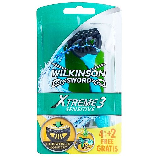 Бритвенный станок мужской Wilkinson Sword Xtreme 3 Sensitive, одноразовый, 6 шт бритва одноразовая муж бик сенс 3 лезв увл полоска п 4шт уп 8729022 оранж