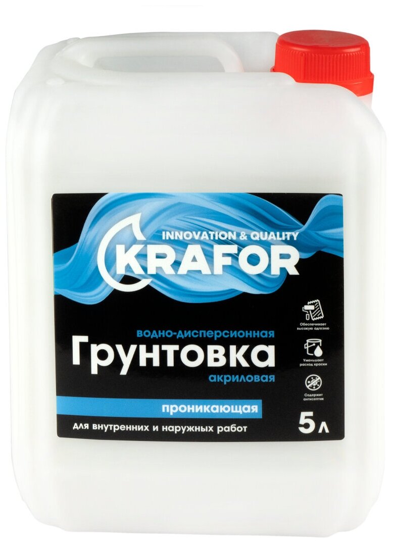 Грунтовка проникающая для наружных и внутренних работ Krafor, 5 л