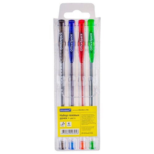 Набор ручки гелевые OfficeSpace, 4 цвета, линяя 0.8 мм набор ручки гелевые officespace 4 цвета линяя 0 8 мм