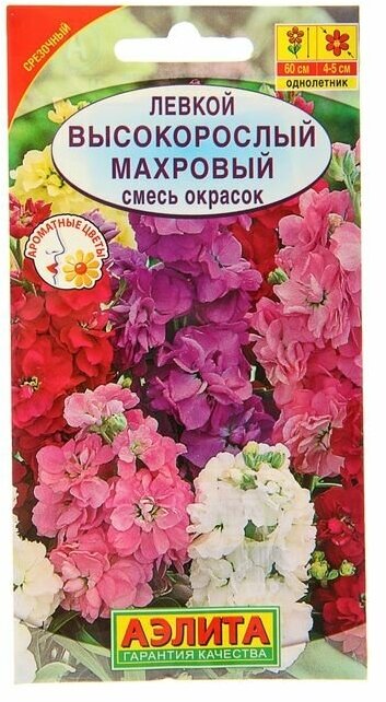 Агрофирма аэлита Семена цветов Левкой Высокорослый махровый смесь окрасок О 01 г