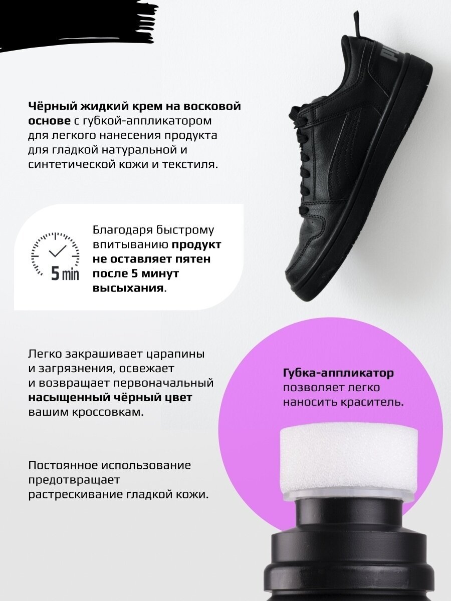 Черная краска для обуви Tarrago Sneakers Total Black, 75мл