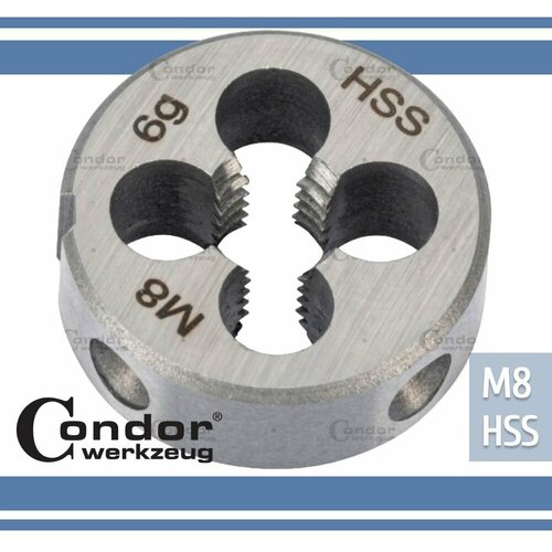 Плашка для нарезания резьбы по металлу круглая HSS M8 арт. 156-8 Condor Werkzeug