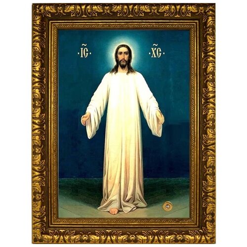 Иисус в белых одеждах (Спас в белом хитоне). Икона на холсте с мощевиком.