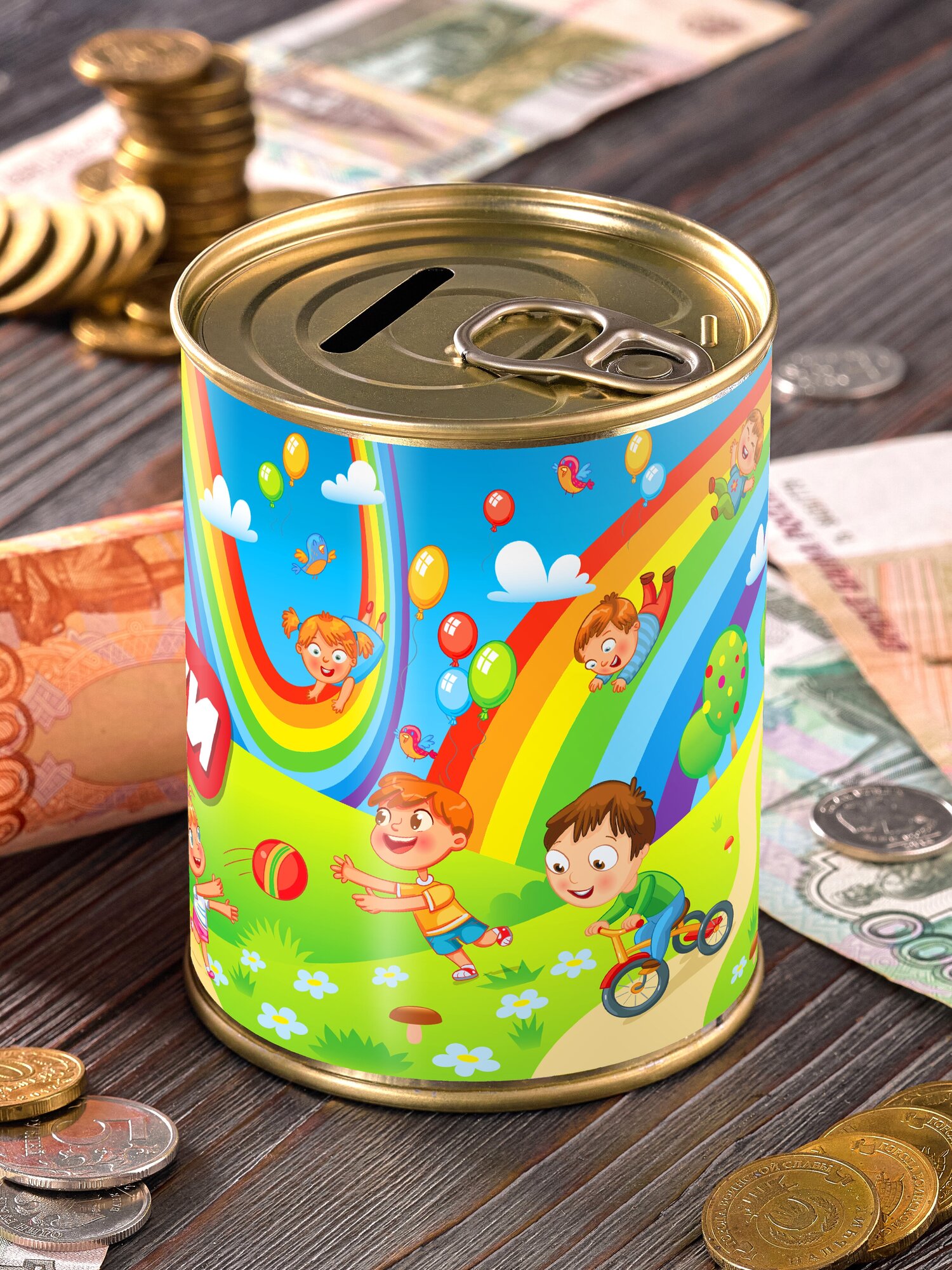 Копилка "Коплю на игрушки - радуга" для денег подарок сейф ребенку мальчику девочке детская выпускной