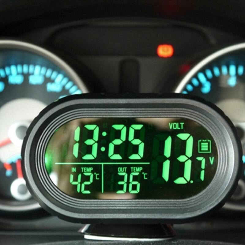 Автомобильные часы с подсветкой, вольтметром и термометром VST 7009V-2 - фотография № 1