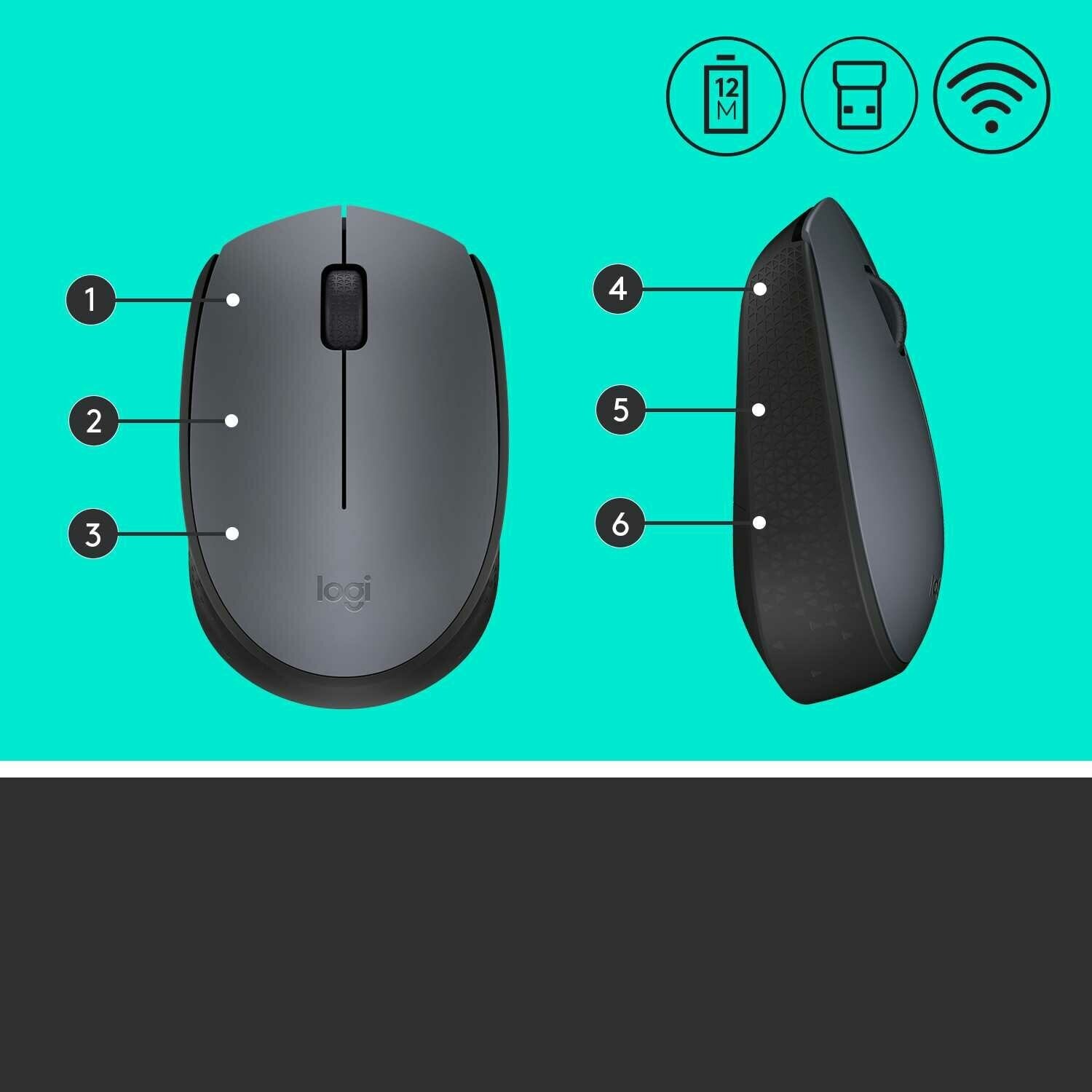 Мышь Logitech M170, серый/черный (910-004646) - фото №7