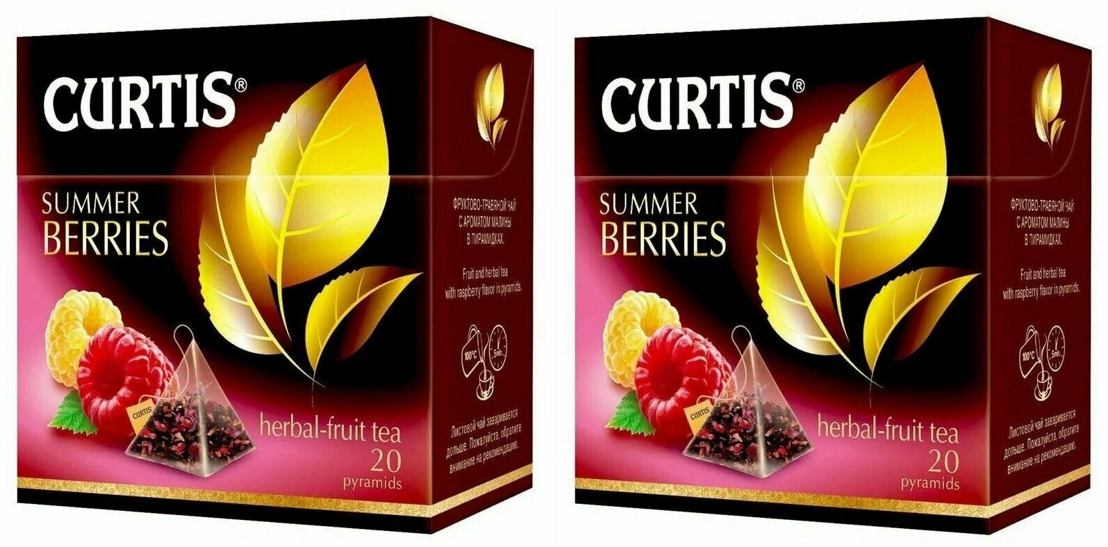 Чай фруктовый, "Curtis Summer Berries", в пирамидках, средний лист, (20 шт по 1.7г) 2 упаковки