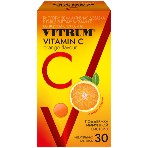 Витрум Витамин С со вкусом апельсина таб. жев., 120 г, 30 шт., апельсин