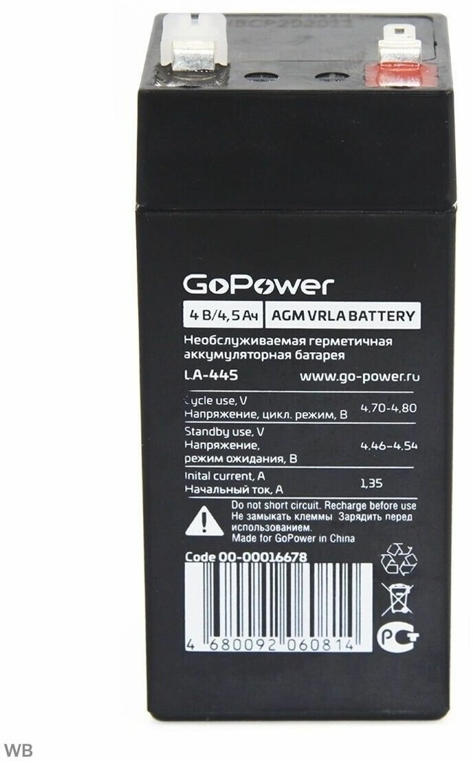 Аккумулятор GoPower 00-00016678 свинцово-кислотный 4V 4.5Ah (1/20) - фото №4