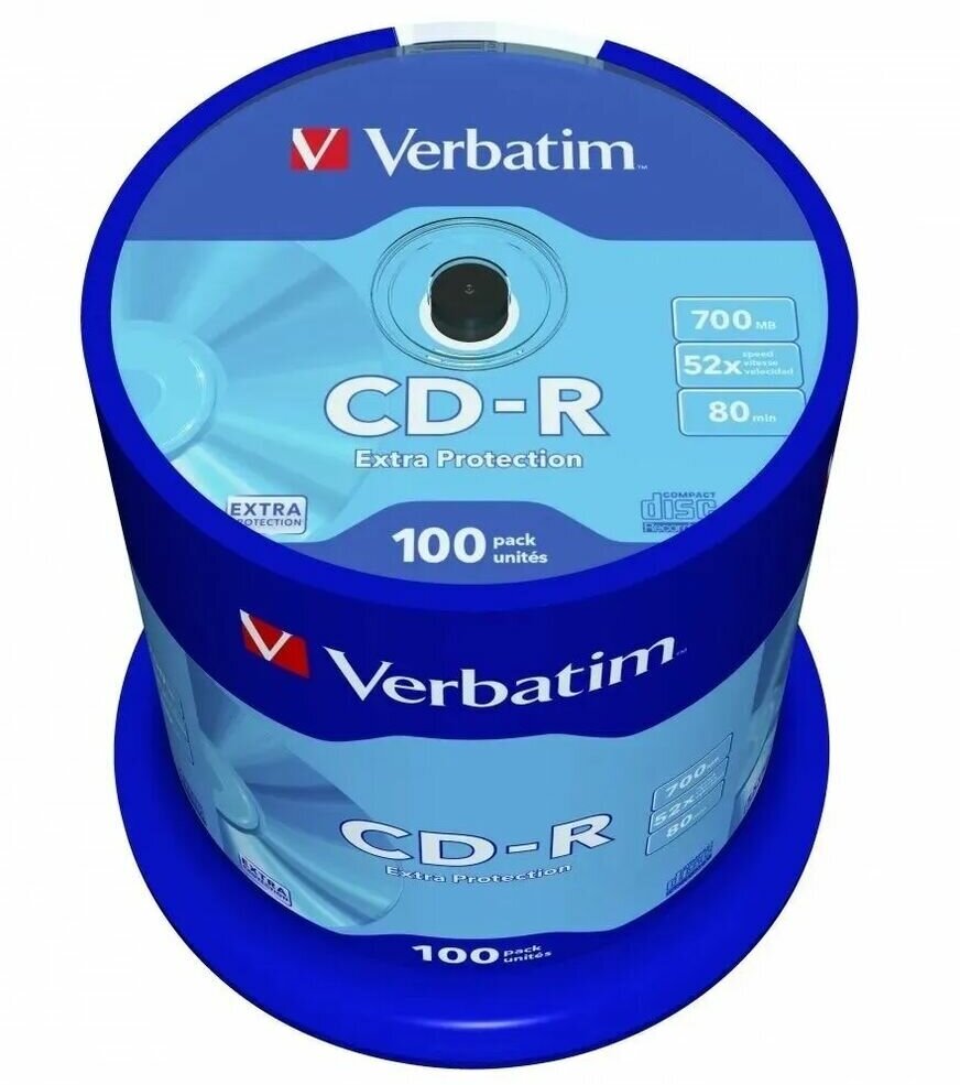 Диск CD-R Verbatim 700Mb 52x Cake Box (100шт) (43411)