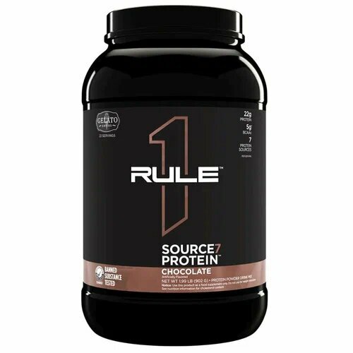 rule one protein большая банка оранжевый 2290 г frozen banana Rule One SOURCE7 PROTEIN 0.9 кг (Chocolate) Шоколад