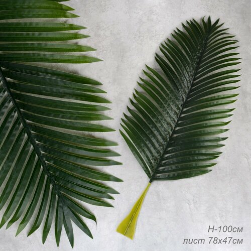 Искусственные растения для декора дома и офиса Лист Пальмы, общая длина 100 см, лист 78х47 см / 1 шт.