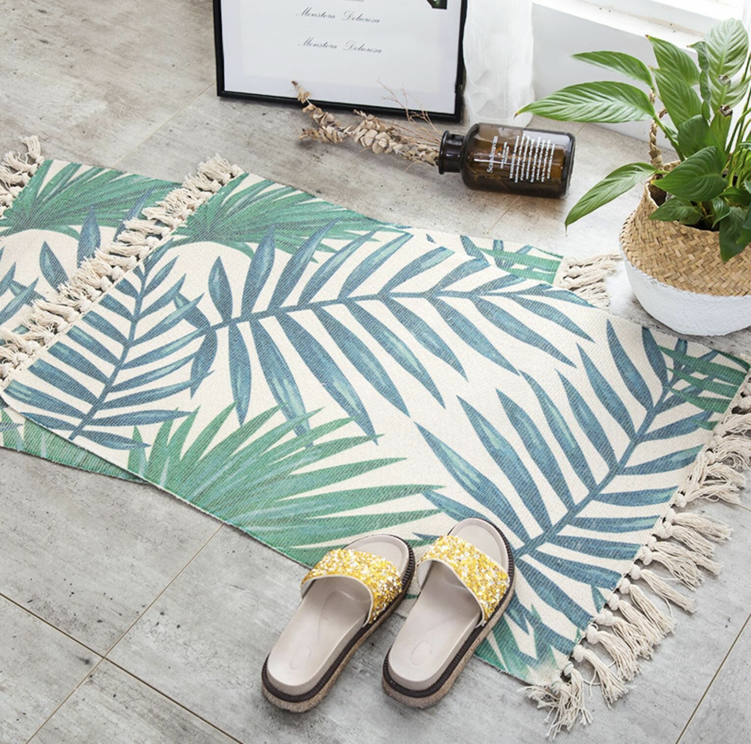 Коврик прикроватный в спальню и гостиную Nordic Style, хлопковый, Plants