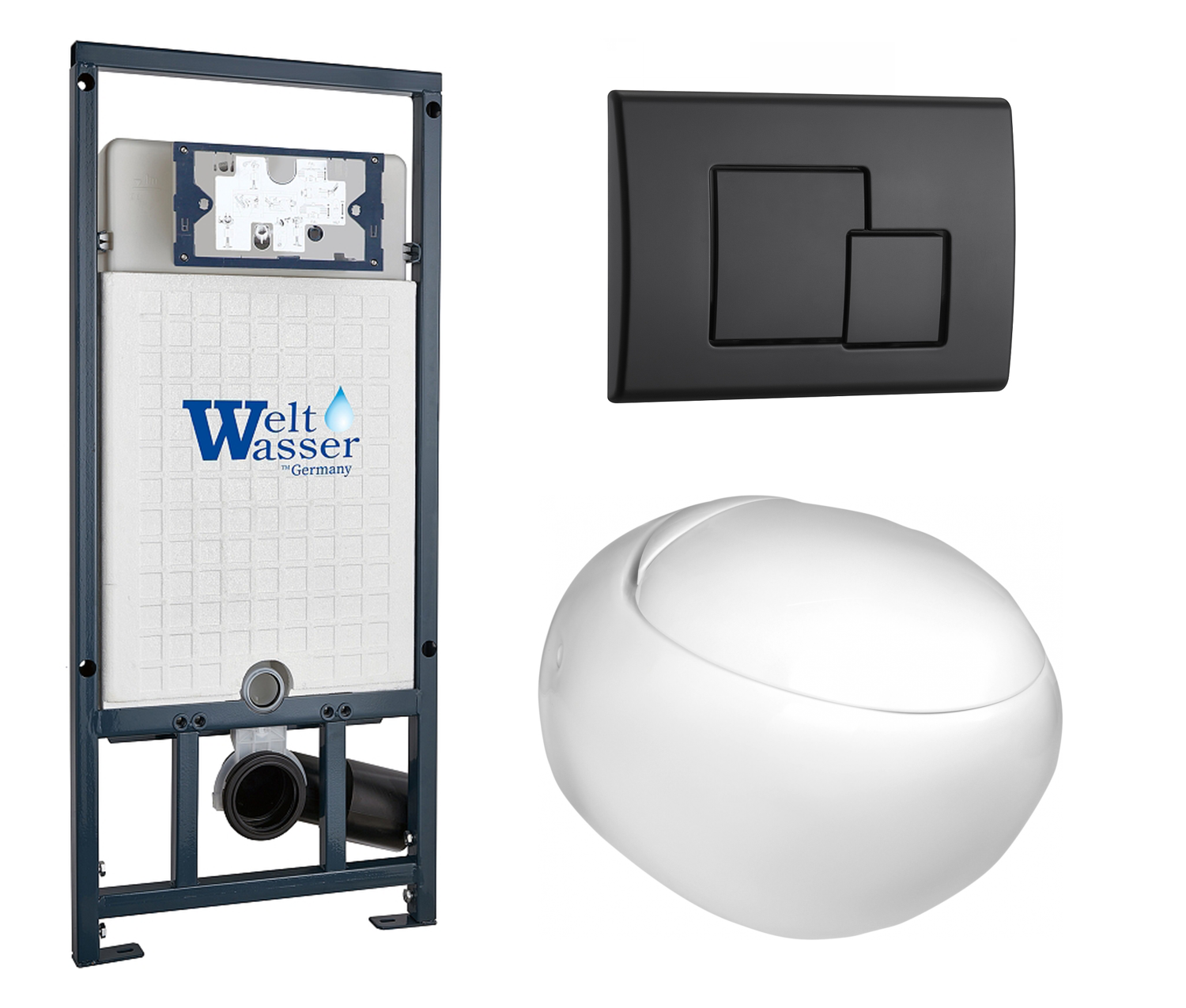фото Комплект 3 в 1 инсталляция WeltWasser WW Amberg 507 + Подвесной унитаз WeltWasser Jeckenbach с кнопкой черной SE 10000005949 + 10000003809 + 10000010239