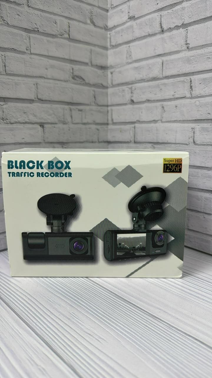 Видеорегистратор Blak Box для автомобиля с 3 камерами, ночной съемкой и широким углом обзора, регистратор автомобильный, черный