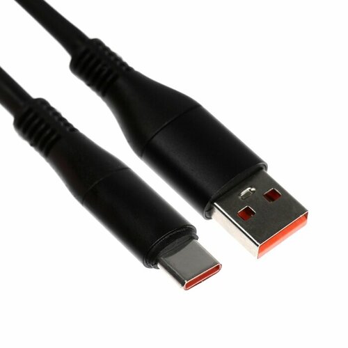 Кабель Type-C - USB, 5 A, оплётка TPE, утолщенный, 1 метр, чёрный кабель type c usb 5 a оплётка tpe утолщенный 1 метр оранжевый