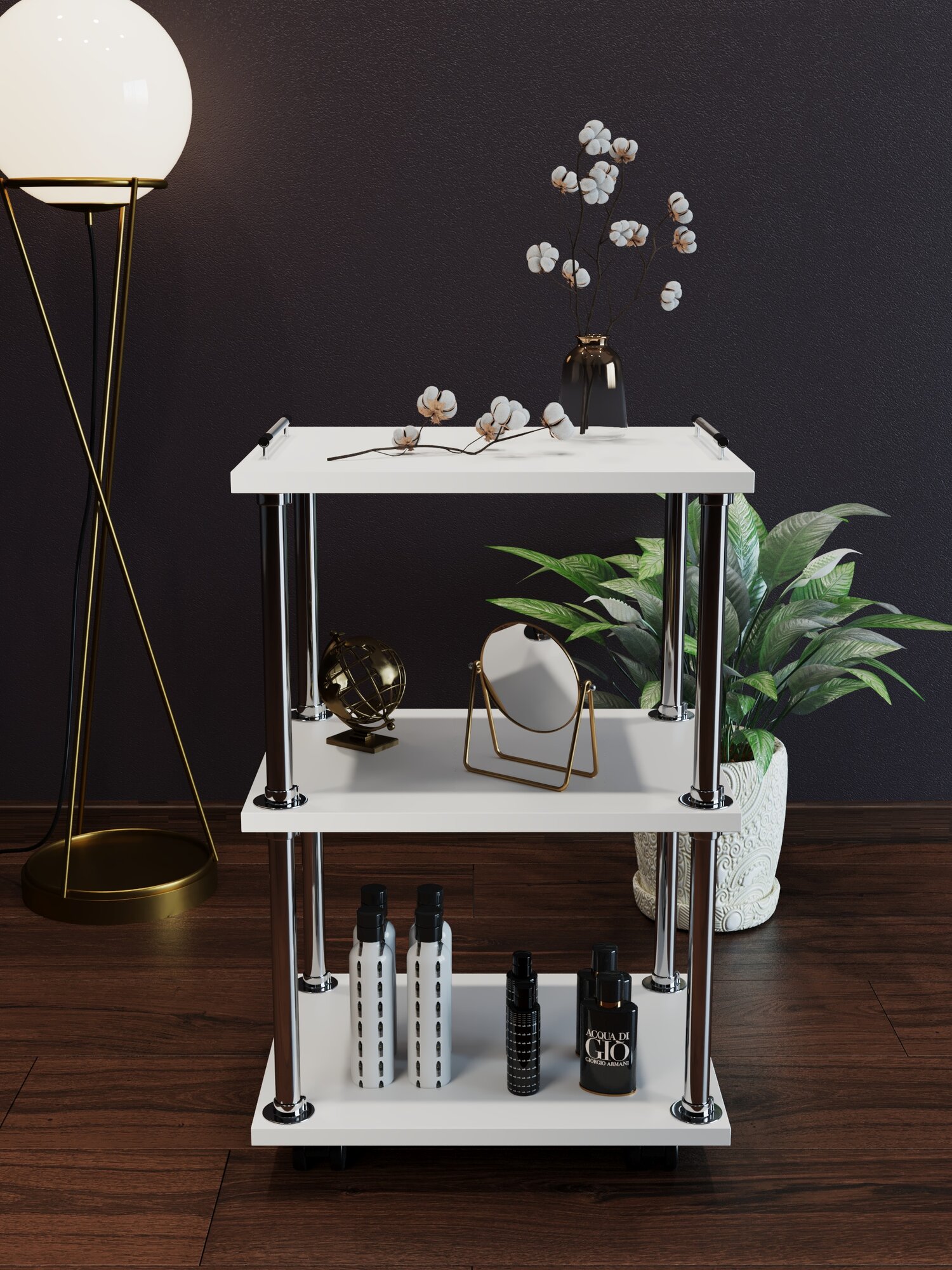 Тележка косметологическая этажерка с полками на колесах полка мебельная универсальная этажерка Kvadro Mebel