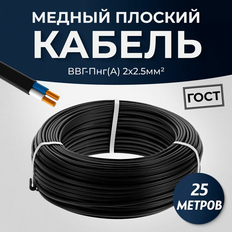 Силовой кабель ВВГ-Пнг(A)-LS плоский 2 x 2.5 мм ГОСТ, 25 метров