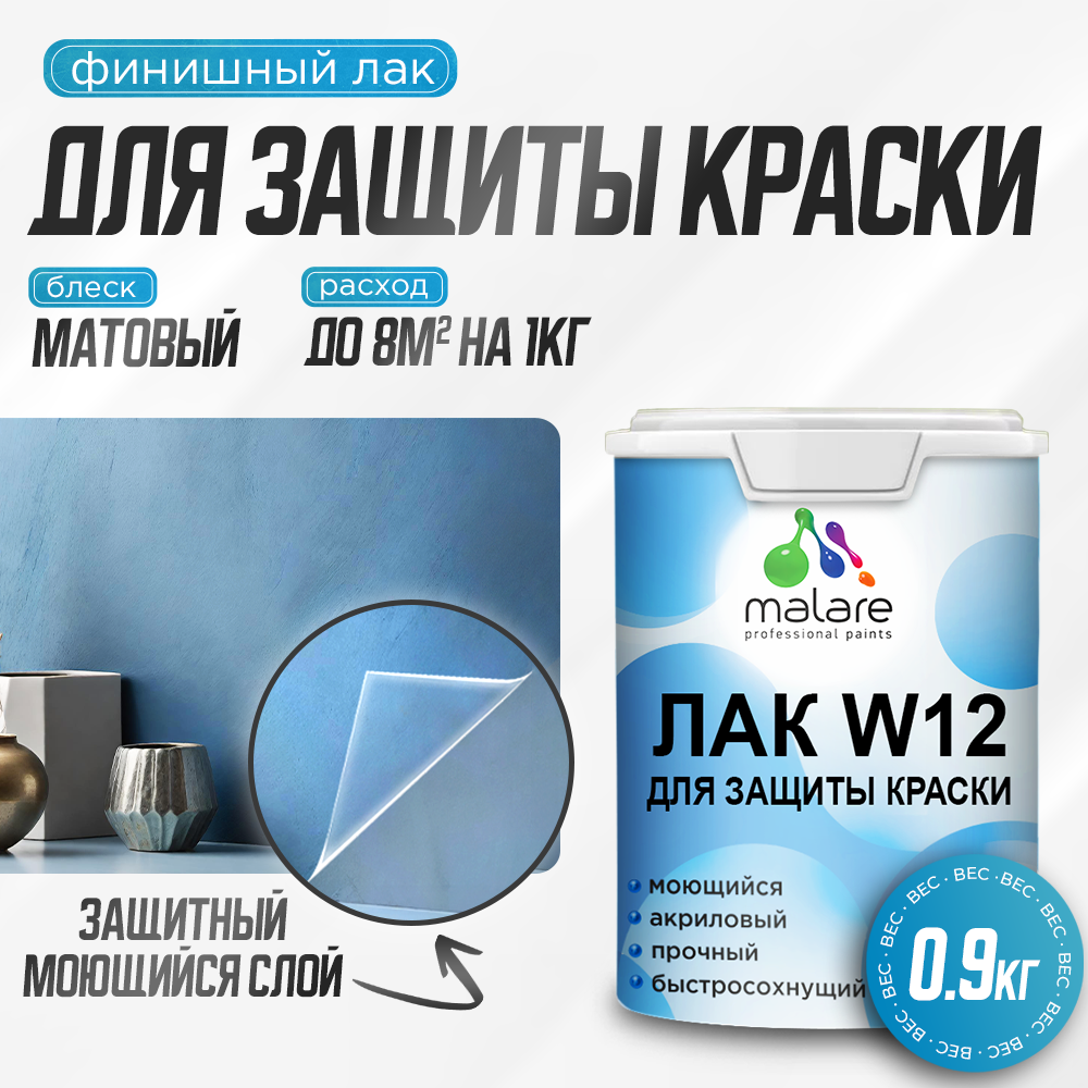 Лак для защиты акриловых красок Malare моющийся универсальный быстросохнущий экологичный матовый 09 кг