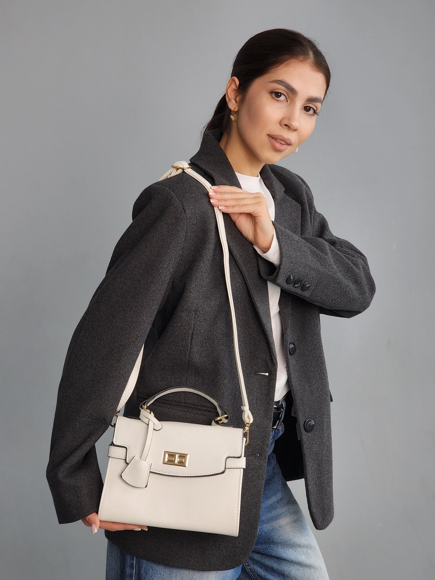 Сумка кросс-боди Evangelina May, фактура матовая, зернистая, белая — фото 1