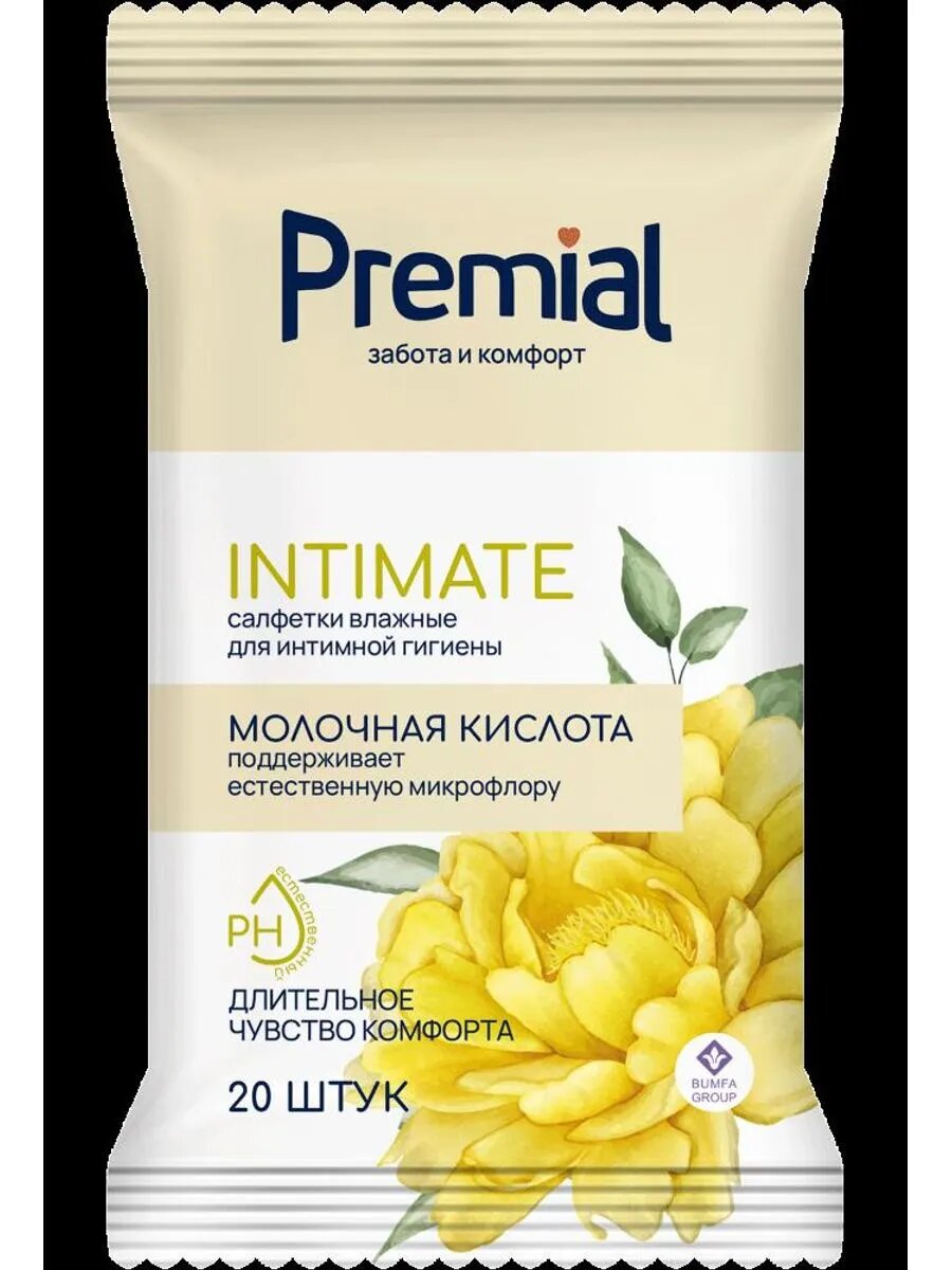 Картинки Premial салфетки влажные для интимной гигиены n20/молоч 3 шт