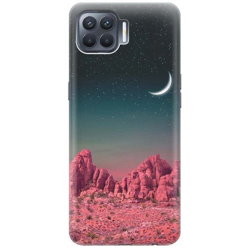 фото Ультратонкий силиконовый чехол-накладка для oppo reno4 lite с принтом "месяц над розовыми горами" gosso