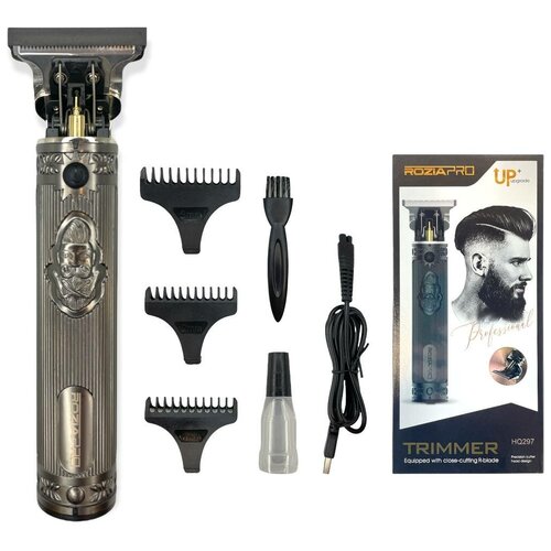 Профессиональный триммер для стрижки бороды и усов Rozia Pro HQ-297 Машинка для стрижки волос HQ-297 3 насадки стальной корпус 202700₽