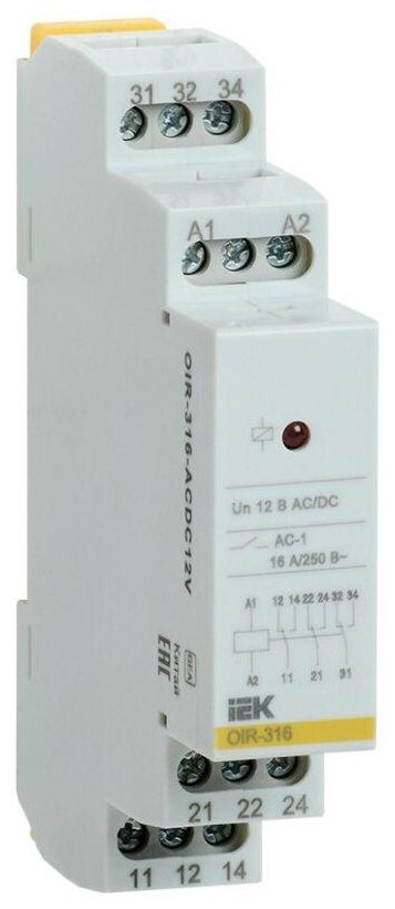 Реле промежуточное OIR 3 конт. (16А) 12В AC/DC IEK OIR-316-ACDC12V (1 шт.)