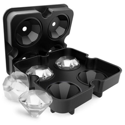 Форма для льда силиконовая 3D, Бриллиант 4 ячейки, черная