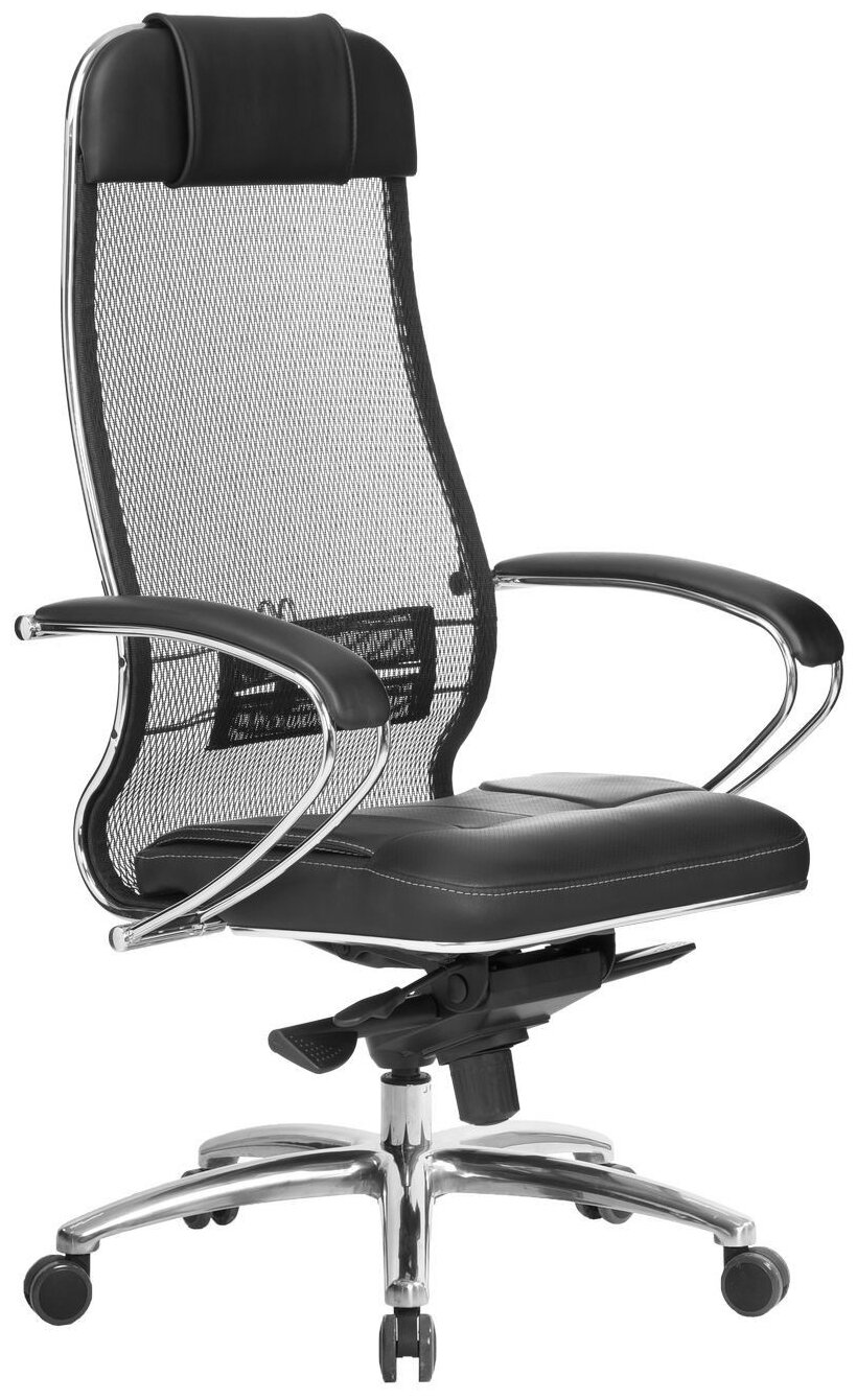 Кресло офисное метта "SAMURAI" SL-1, сверхпрочная ткань-сетка/кожа, черное 531528