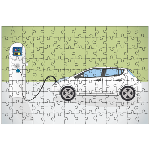 фото Магнитный пазл 27x18см."электрический автомобиль, зарядная станция, e автомобиль" на холодильник lotsprints