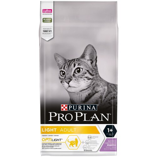 Корм сухой PRO PLAN Purina Light для кошек низкокалорийный, индейка с рисом 1,5 кг