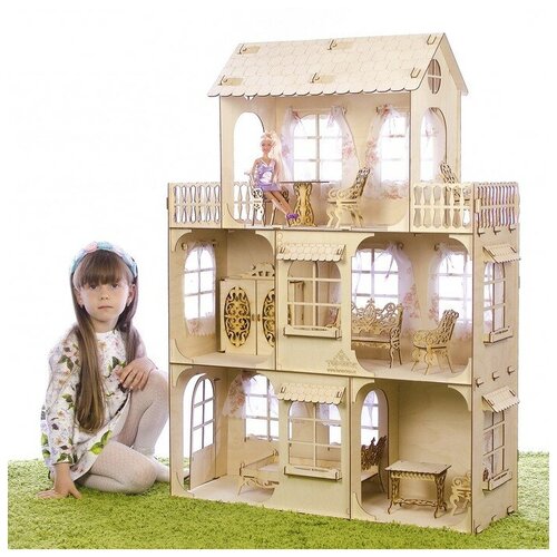 конструктор кукольный дом венеция Конструктор «Большой кукольный дом», без мебели и текстиля, фанера — 3 мм, этаж: 33 см