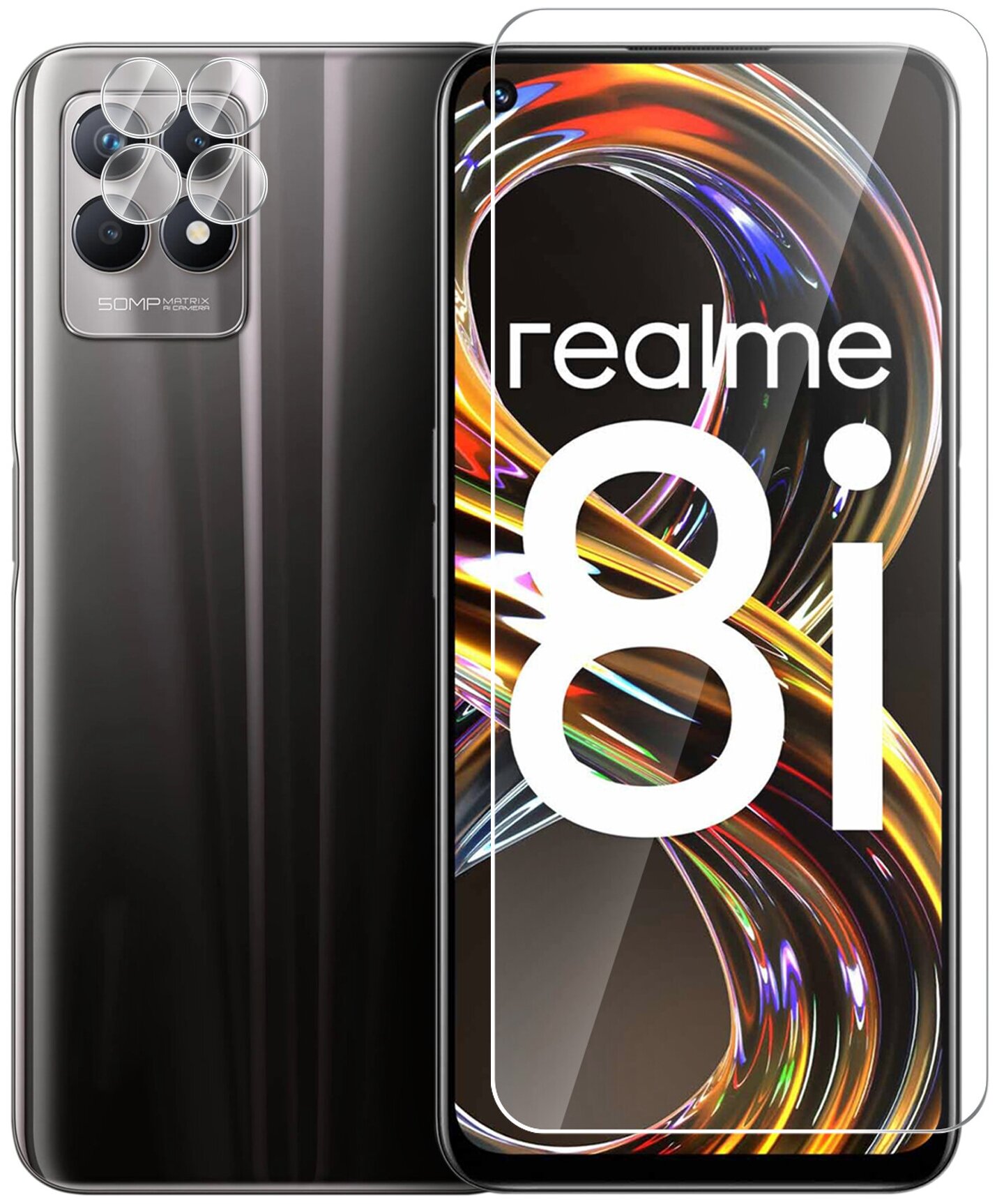 Защитное стекло на Realme 8i/Риалми 8ай (Гибридное - пленка + стекловолокно) на Экран и Камеру Brozo Hybrid Glass