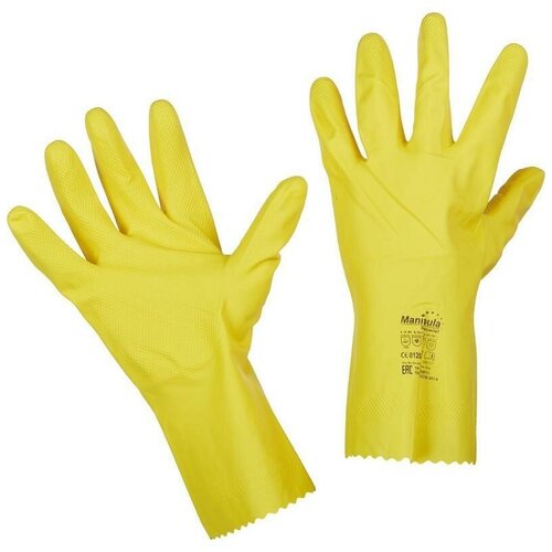 Перчатки защитные латексные Manipula Specialist Блеск, х/б напыление, размер 8-8,5 (M), желтые, 12 пар (L-F-01)