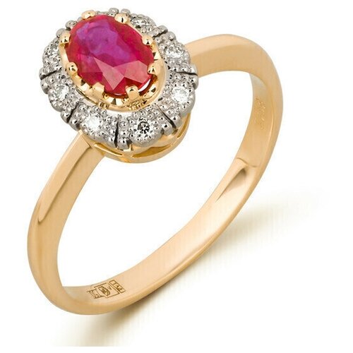 фото 14550-4 кольцо русские самоцветы кольцо с рубином и бриллиантами "малинки" из желтого золота 750 пробы,17,5 размер