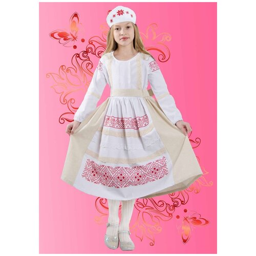 Набор раскроенный для вышивки крестом и шитья детского платья каролинка арт. КДПН-03.134-146 Берегиня