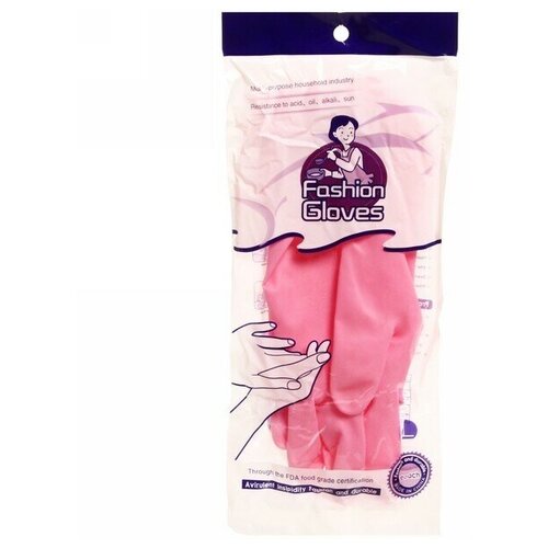 Перчатки хозяйственные повышенной прочности розовые pvc, размер L