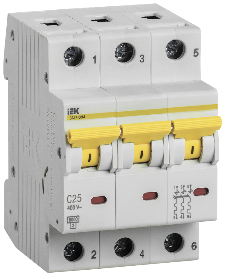 Выключатель автоматический модульный 3п C 25А 6кА ВА47-60M IEK MVA31-3-025-C