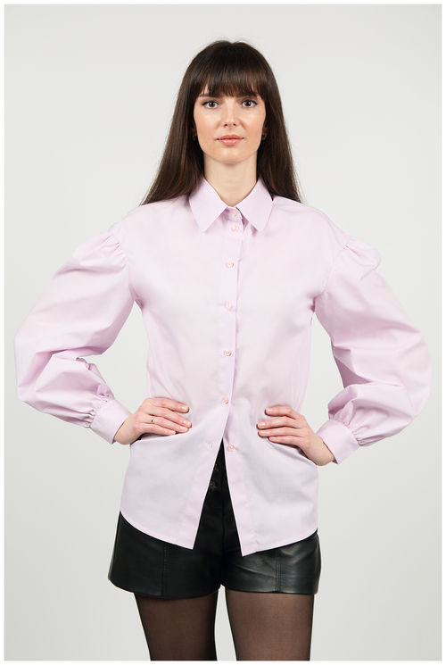 Рубашка розовая женская премиум-класс с объёмным рукавом