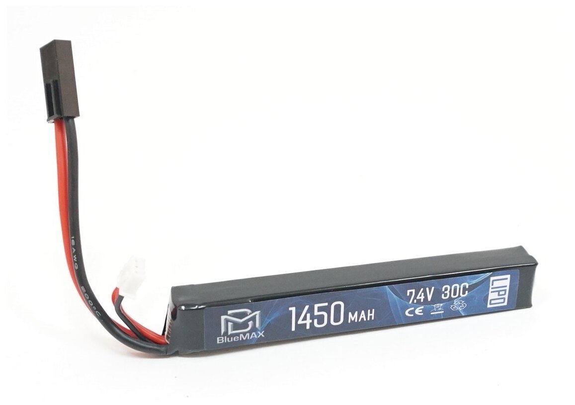 Аккумулятор для страйкбольного оружия BlueMAX 1450mAh Lipo 7.4V 30C stick 15x16.5x115mm AUG, G36, М-серия цевье